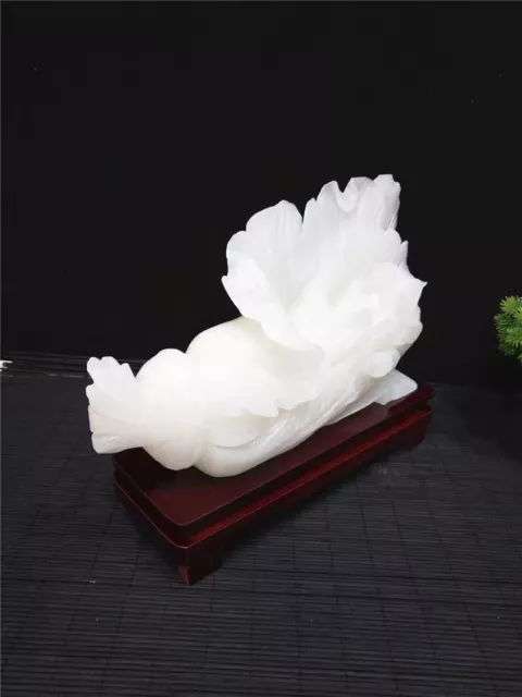 7.48LB Natural Han white jade quartz hand carved crystal cabbage reiki healing