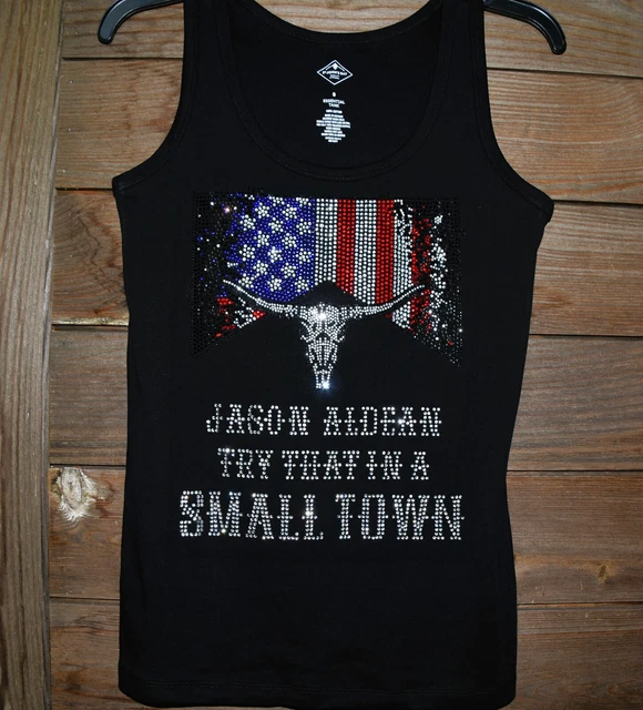 Jason Aldean rhinestone tank top sizes XS,X,M,L,XL,XXL,1X,2X,3X,4X,5X Small Town