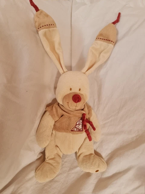 Doudou lapin beige NICOTOY SIMBA Bastien nœuds bordeaux tbé
