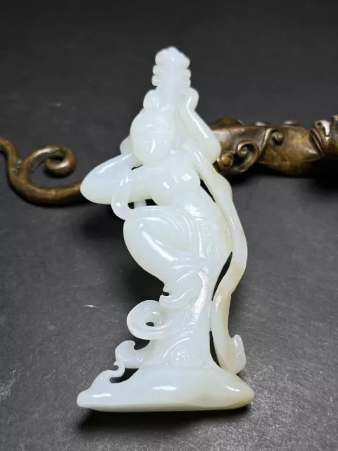 Chinese Exquisite Handmade Figure Beauty carving Hetian Jade Statue