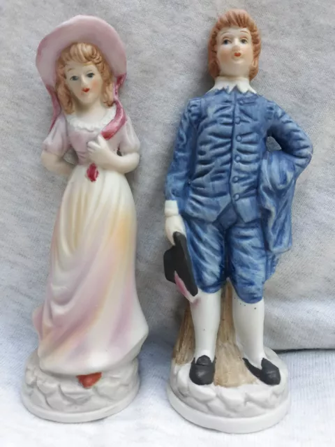 Vintage Blue Boy & Pink Girl Figurines Hand Painted Fine Porcelain Taiwan fbia