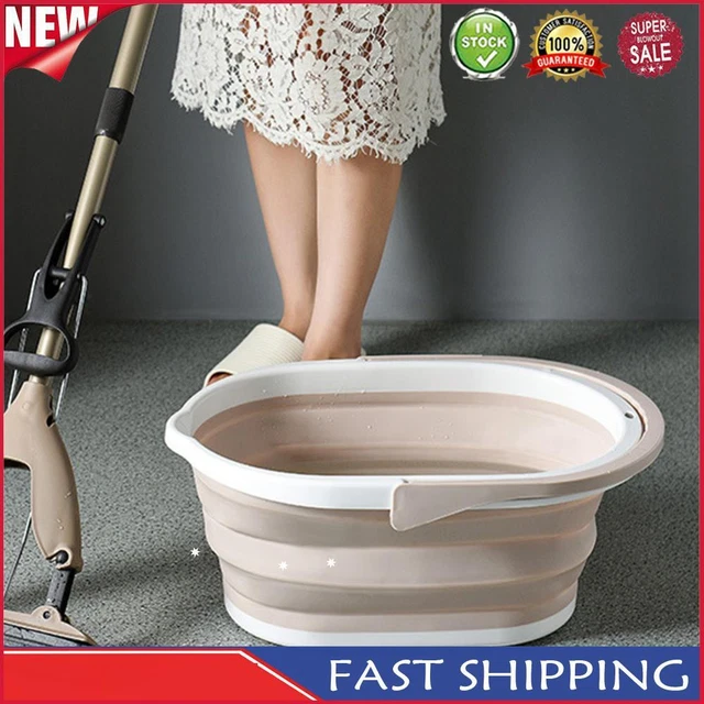 Collapsible Bucket Rectangular Car Wash Bucket for House Cleaning (Beige)