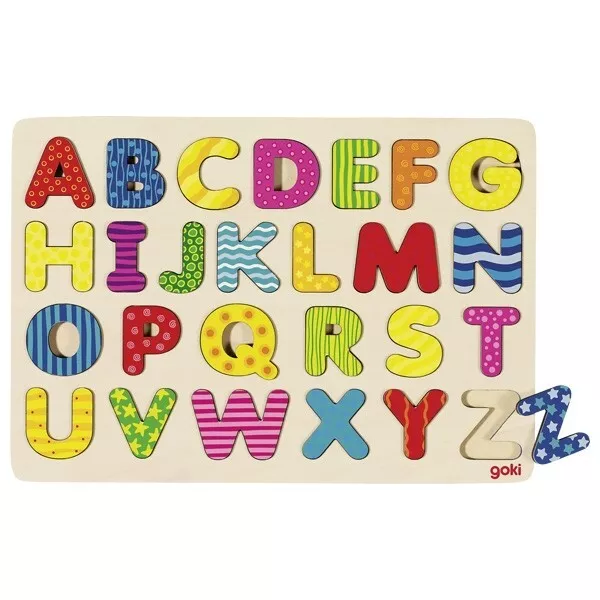 Goki ABC-Puzzle Holzpuzzle 26 Teile Buchstaben A-Z Holz-Einlegepuzzle 57672