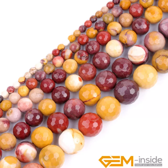 Natural Mookaite Jasper Stone Faceted Round Loose Beads for Jewelry Making 15"