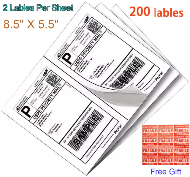 200 Shipping Labels Self Adhesive HALF SHEET 8.5 x 5.5 Blank 2 Labels Per Sheet