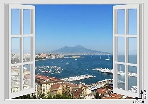 Adesivo Murale Finestra Paesaggio Mare Golfo Napoli Wall Sticker 3D Da Parete