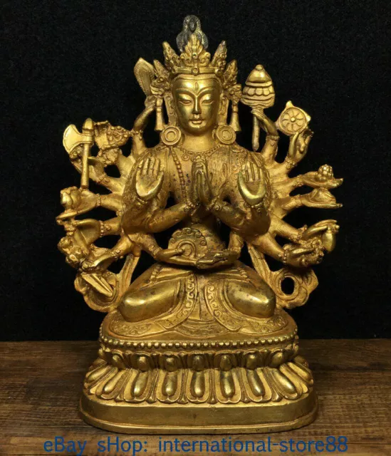 7.4" Old Tibet Bronze Gilt Buddhism 18 Hands Maha Cundi Mother Buddha Sculpture