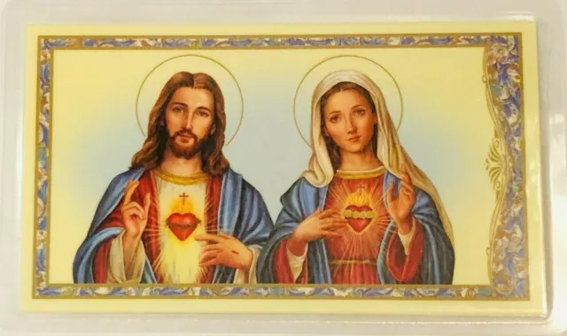 Sacred Heart of Jesus & Immaculate Heart of Mary Laminated Holy Card w/Prayer