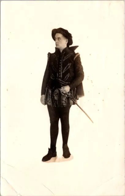 RPPC Man Fancy Period Costume Probable Actor Sword c1910 photo postcard JQ5