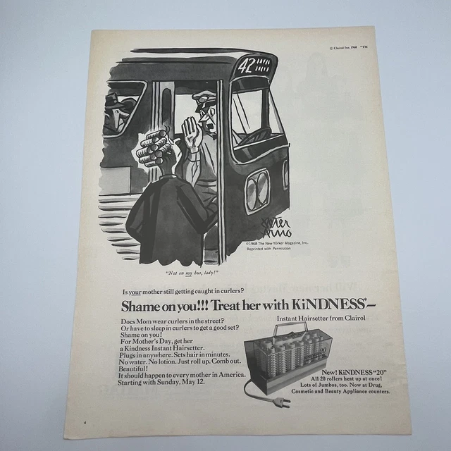 Clairol Kindness Hairsetter 1968 Print Ad 10.25"x13.75" cartoonist Peter Arno