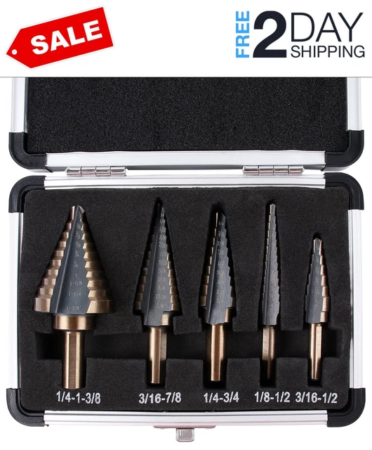 5pcs Step Drill Bit Set,High Speed Step Drill Bit, HSS Cobalt Multiple Hole 50 S