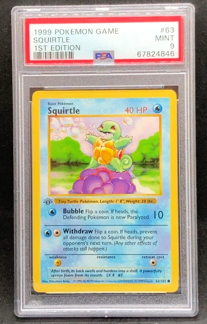 PSA 9 MINT Squirtle 63/102 Base Set 1st Edition 1999 Rare Pokemon Card f/s