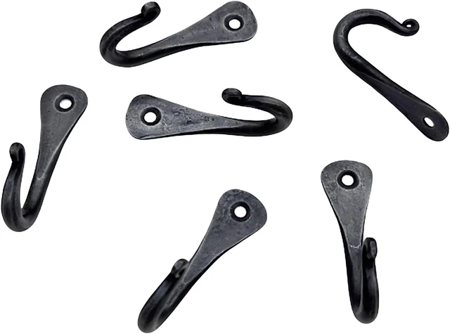 Hand Forged Metal Wall Hook Set of 6 Pcs Wrought Iron Wall Mounted Coat Hook Bla
