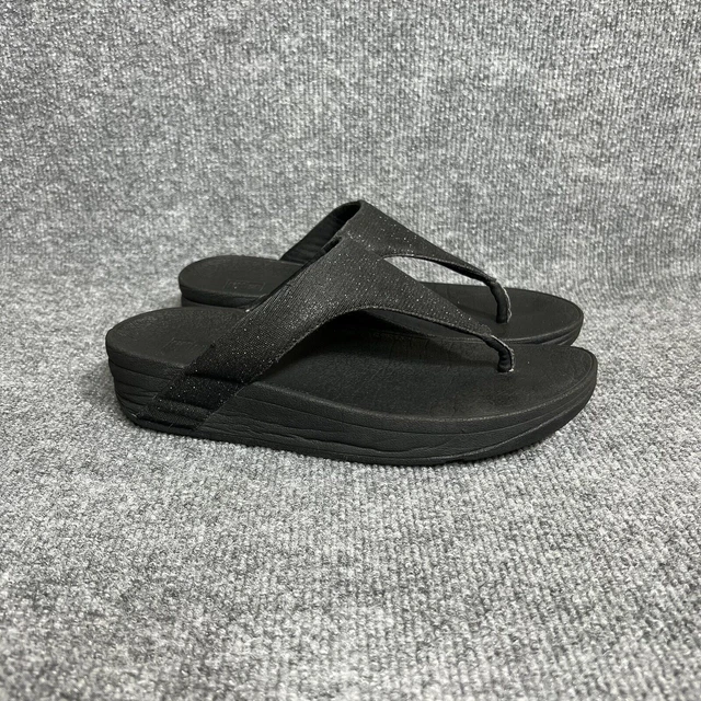Fitflop Lottie Glitzy Sandals Womens 8 Black Wedge Thong R23-001 *