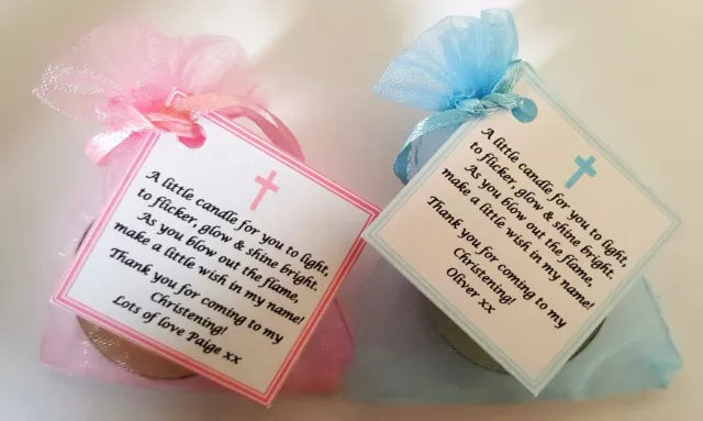 CHRISTENING /BAPTISM FAVOURS GUEST GIFTS vanilla candle tealights - personalised