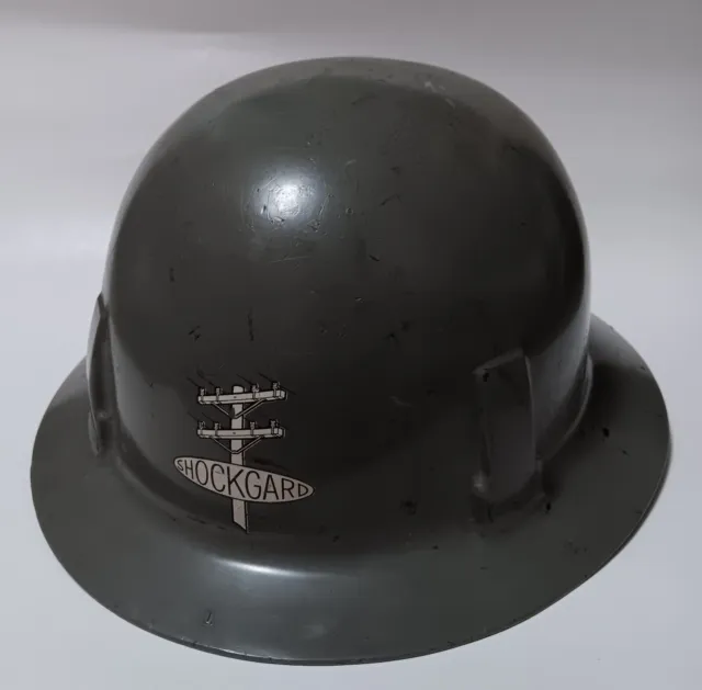Vintage SHOCKGARD lineman  Shock Guard Hard Hat Helmet MSA Gray Plastic