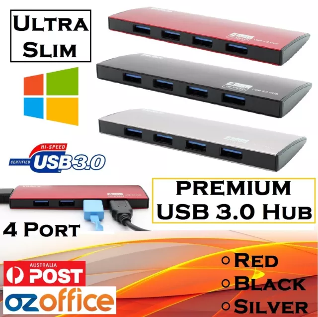 PREMIUM Ultra Slim USB 3.0 Hub 4 Port Portable USB Hub 3.0 2.0 for Windows PC