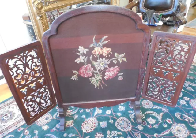 Vintage Wood and Needlepoint Fireplace Screen 4 Wx3 H