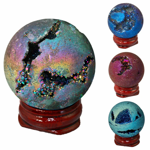 DRUZY GEODE SPHERE Ball Crystal Quartz Agate Gemstone Sculpture ...
