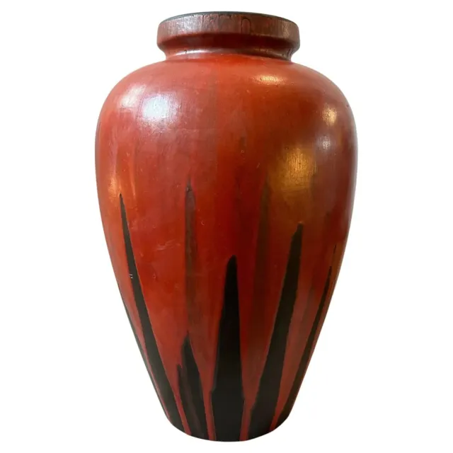 1976 Modernist Red and black Fat Lava Ceramic Stromboli Big Vase by Ceramano