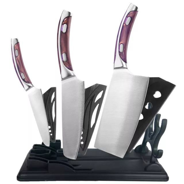 Kitchen Knife Set Knife Block Set，Wood grain Set of 8, Chef Knives, Bread  Knives, Steak Knives, Hammer process ，Stainless Steel Ergonomic Handle for