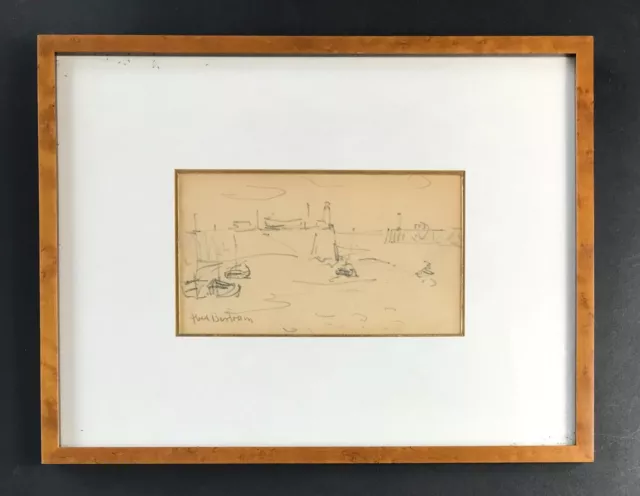 Abel BERTRAM "Les voiliers au port" dessin signé