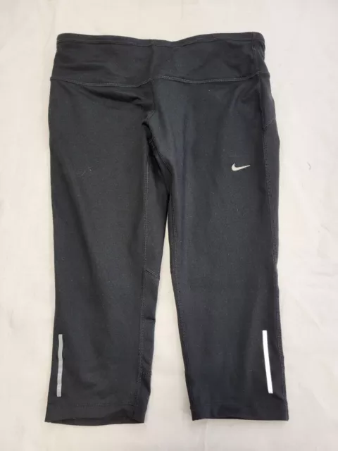 Vv440 Damen Nike Dri-Fit Schwarz Passend 3/4 Yoga Hose Uk M 10 W28 L17