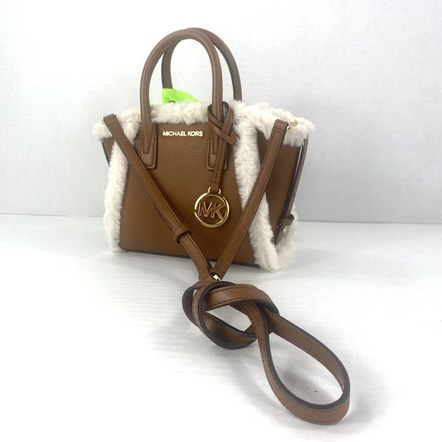 Michael Kors Bag Avril Mini Satchel Crossbody Brown Leather Shearling Trim B2B