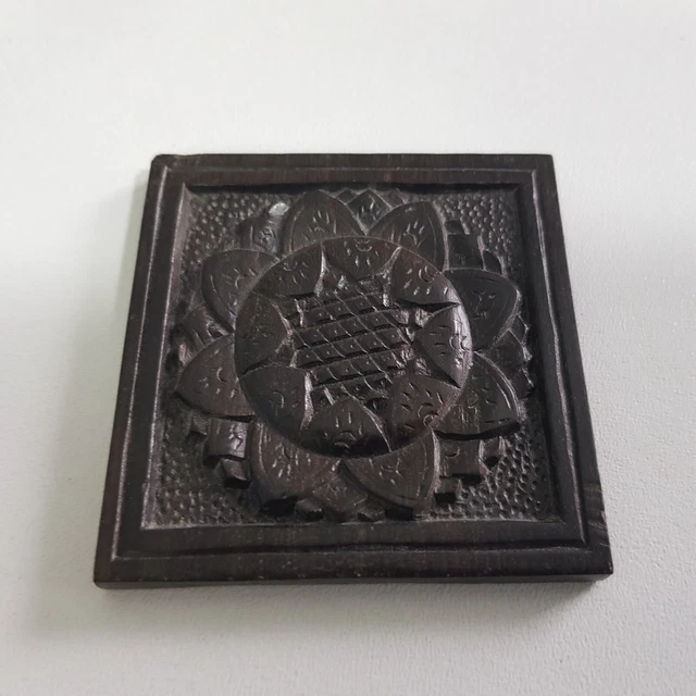 Lotusblume asiatisch schwarz Ebenholz Holz 6cm handgeschnitzt Tab Hartholz Miniatur Vintage