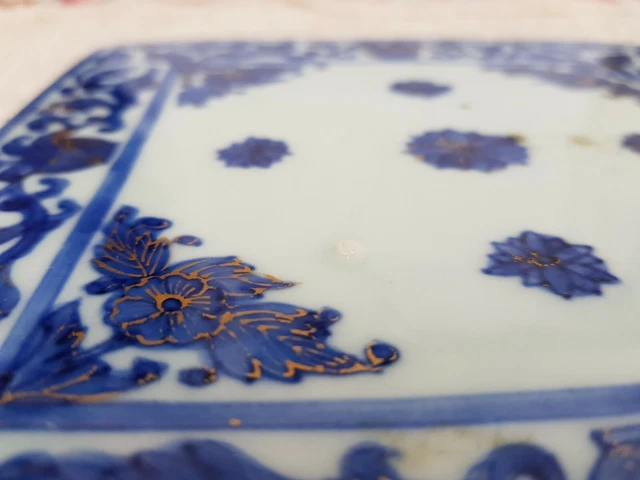 Vintage Rare Art Nouveau Blue Floral Gold Work Architecture 7.3" Tile Original 4