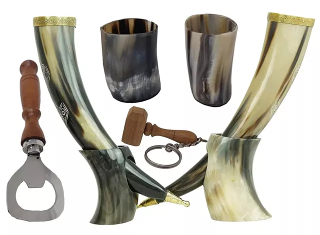 Set of 2 Viking Drinking OX Horn | Tankard | Mug | Cup for Ale, Beer, Mead, Wine