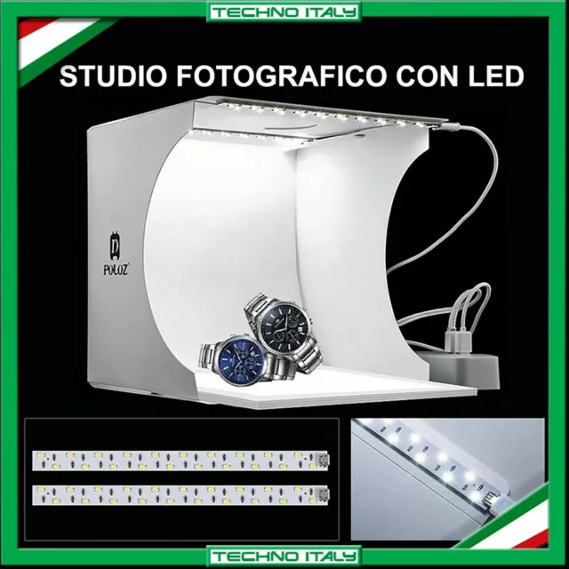 Studio Set Fotografico Portatile  Light Box Pieghevole Con Illumin. Led 6 Sfondi