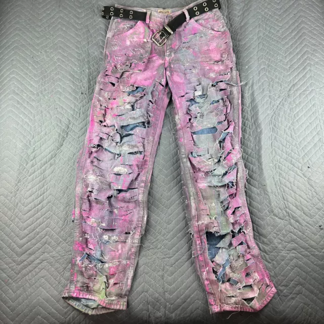 Vintage Guess Jeans Mens 33 Blue Upcycled Distressed Glitter Denim Paint