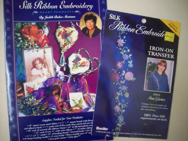Silk ribbon embroidery pattern Heart Pendants and transfer  Irish Garden