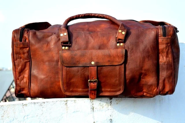 Sac de sport neuf pour homme marron vintage en cuir véritable chèvre