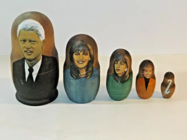 Bill Clinton Impeachment Wooden Russian Nesting Dolls Monica Paula Hillary Sax