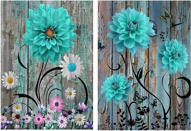Paquete de 2 kits de pintura artística de diamantes para adultos - flor rústica taladro completo diamante D