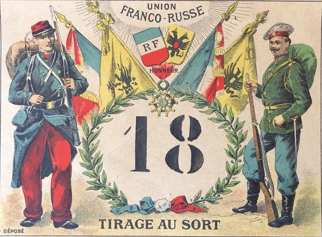 Militaria ancien carton de tirage au sort conscription 1901 union Franco Russie