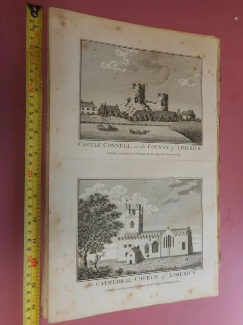100% Original Engraving C1786 Limerick Cathedral Castle Connell By Hogg Vgc