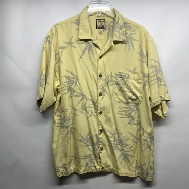 Tommy Bahama Shirt Adult Large Yellow 100% Silk Hawaiian T Bamboo Leaves Mens