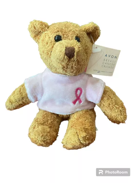 VTG 2001 Avon Breast Cancer Crusade Beanie Teddy Bear Plush 7" Pink Ribbon