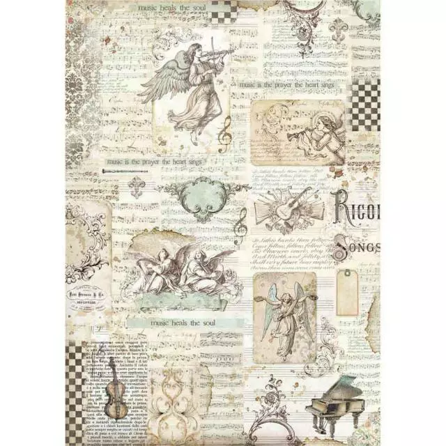 Reispapier-Motiv Strohseide-A3-Decoupage-STAMPERIA-Angels and music-DFSA3002