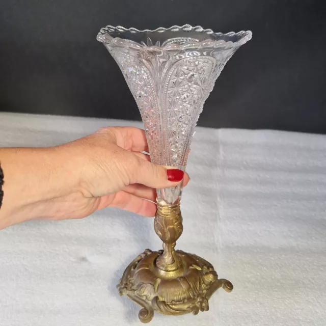 🔅 Vase cornet, soliflore en verre et bronze