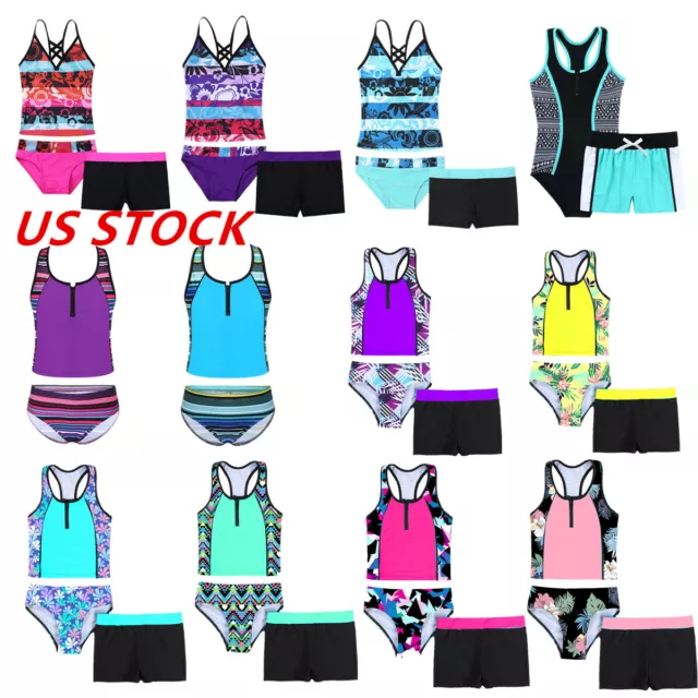 US Girls Tankini Swimsuit Swimwear Beachwear Surfing Top Bottom Set Bathing Suit