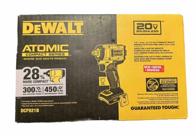 Llave de impacto inalámbrica sin escobillas de 1/2" DeWalt DCF921B 20 V (solo herramientas)