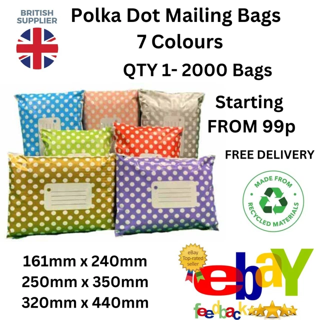POLKA DOT PRINTED Mailing Bags Coloured Postage Postal Poly Self Seal 7
