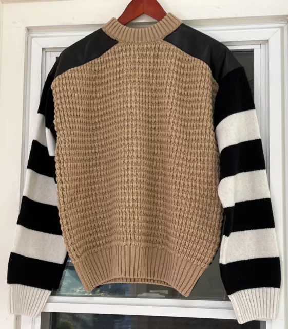 NWT Haider Ackermann braided Leather striped contrast sweater XS/2 MSRP$1450