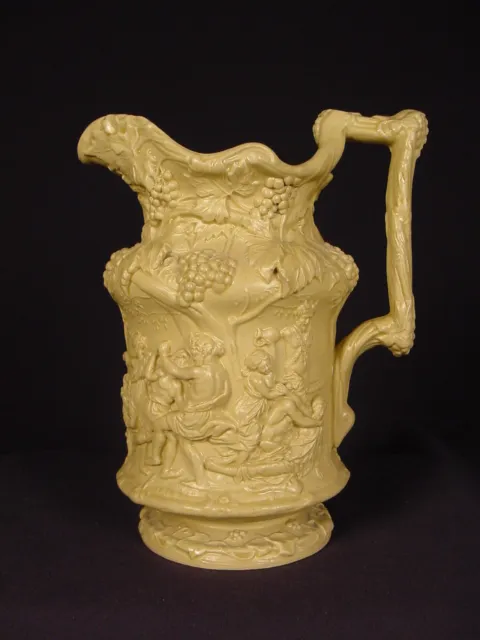 Very Rare Antique 1844 Raised Relief Signed Wine Pitcher Yellow Ware Mint