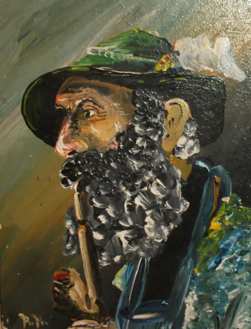 Vintage impressionist oil painting bearded man with pipe signed