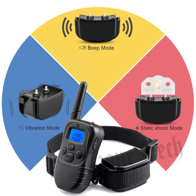 Dog Shock Training Collar Anti Bark Rechargeable LCD Remote Control Waterproof